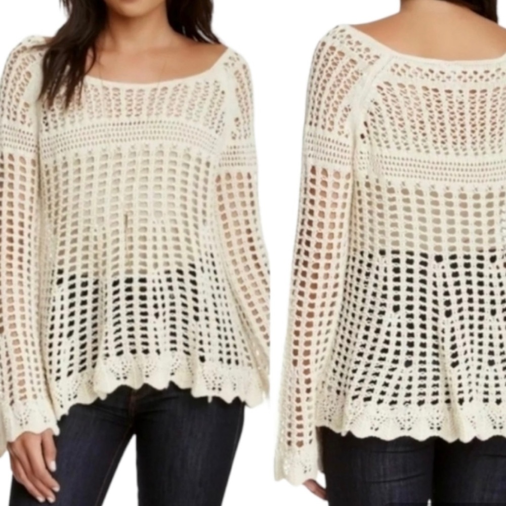 Free People Open Knit Scoop Neck Sweater - Ivory